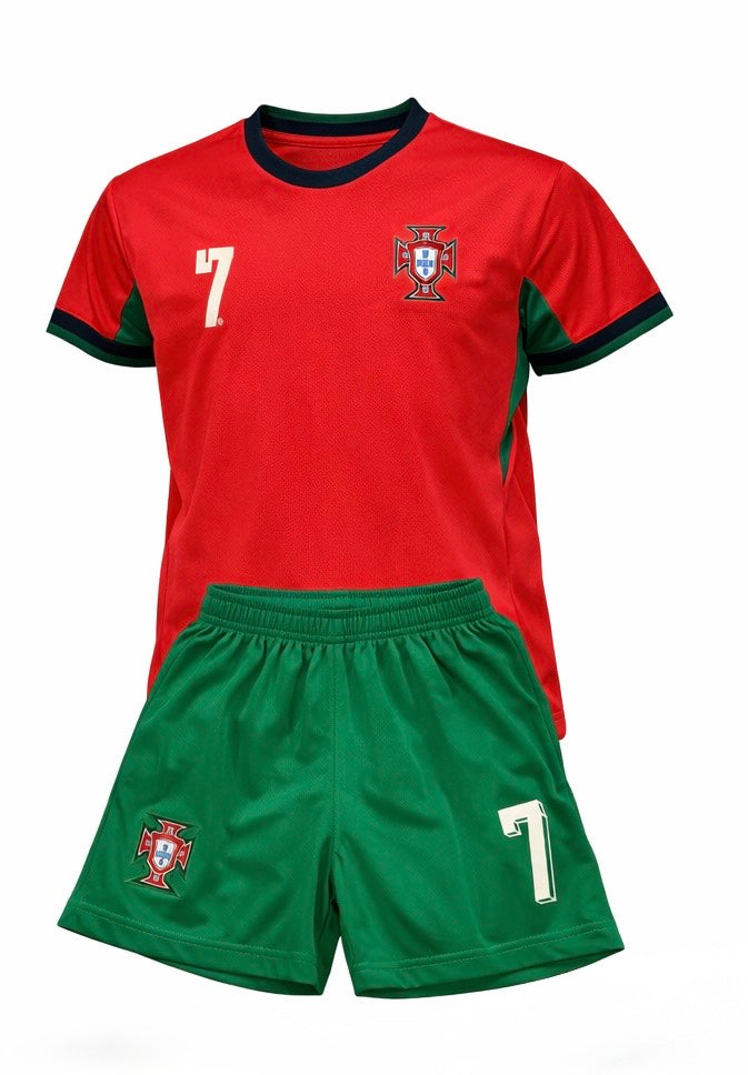 Christiano Ronaldo Kids Portugal Red Soccer Jersey Kit Toddler Youth