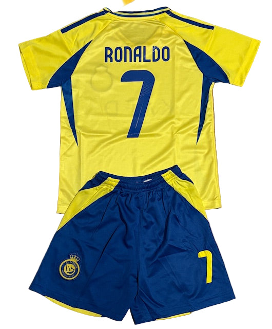 Christiano Ronaldo Kids AlNassr Yellow Soccer Jersey Set - Toddler Youth Sizing - Unbranded Football Kit