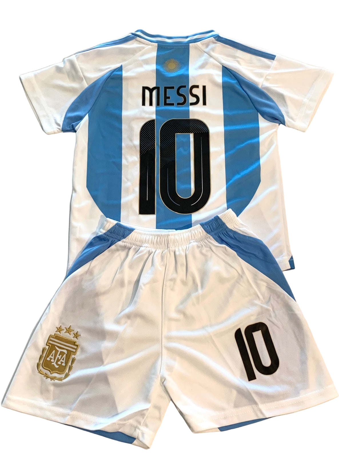 Lionel Messi Argentina Soccer Jersey Kit Home Blue & White Football Set
