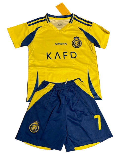 Christiano Ronaldo Kids Al Nassr Yellow Soccer Jersey Kit Youth & Toddler