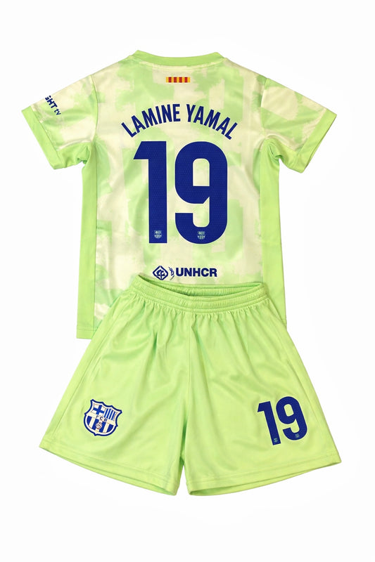 Lamine Yamal Green Barcelona Kids Soccer Jersey Set 2 Piece Kit