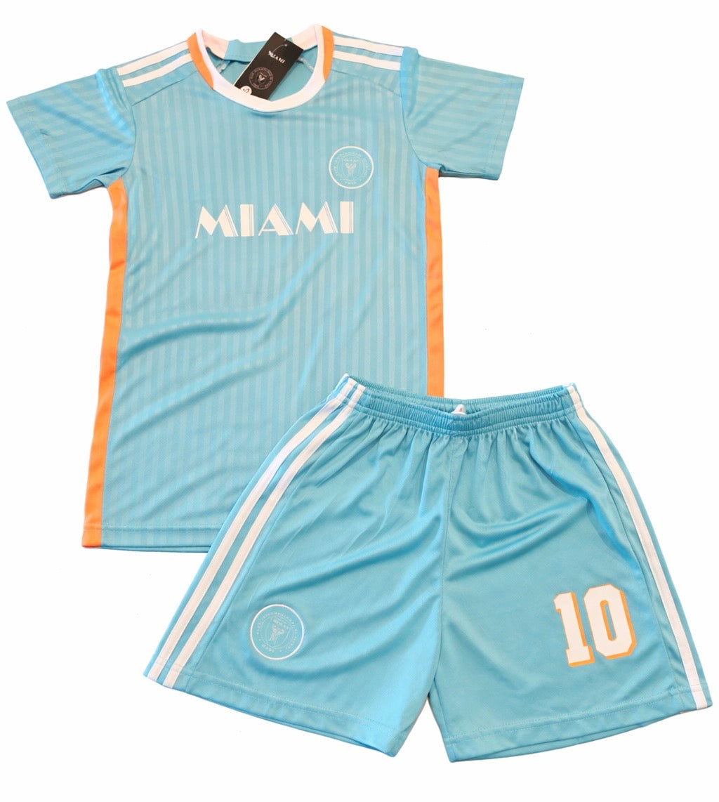 Lionel Messi Kids Miami Soccer Jersey Set  2 Piece Teal Kit