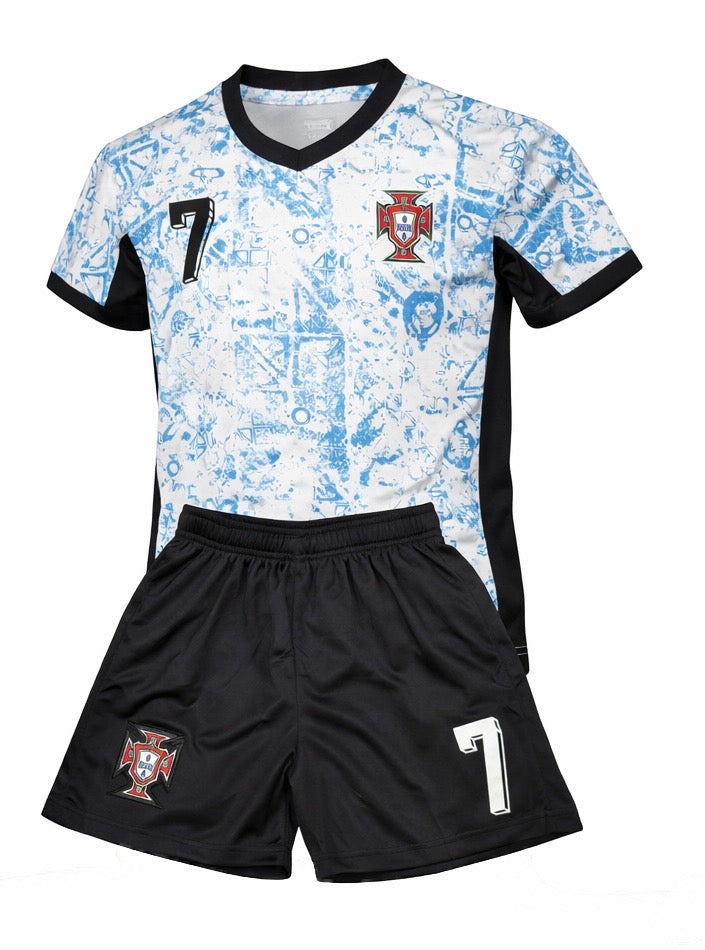 Christiano Ronaldo Kids Blue Portugal Away Childrens Soccer Jersey