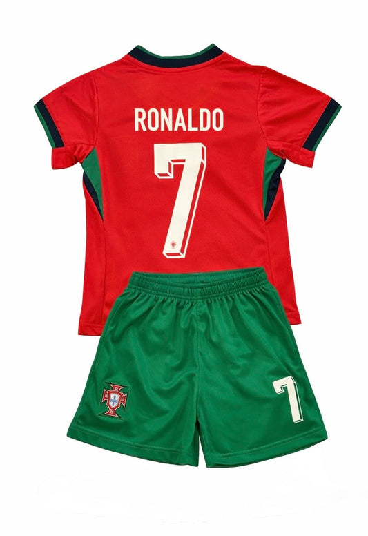 Christiano Ronaldo Kids Portugal Red Soccer Jersey Kit Toddler Youth