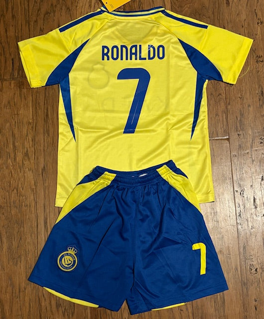 Christiano Ronaldo Kids Al Nassr Yellow Soccer Jersey Kit Youth & Toddler