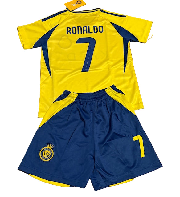 Christiano Ronaldo Kids Al Nassr Yellow Soccer Jersey Kit Youth & Toddler