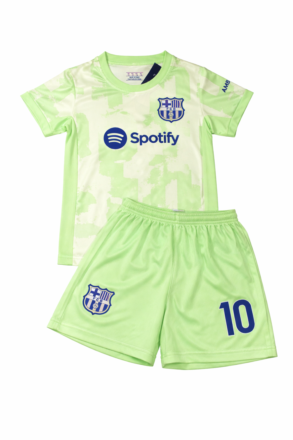 Lionel Messi Green Barcelona Kids Soccer Jersey Set 2 Piece Kit