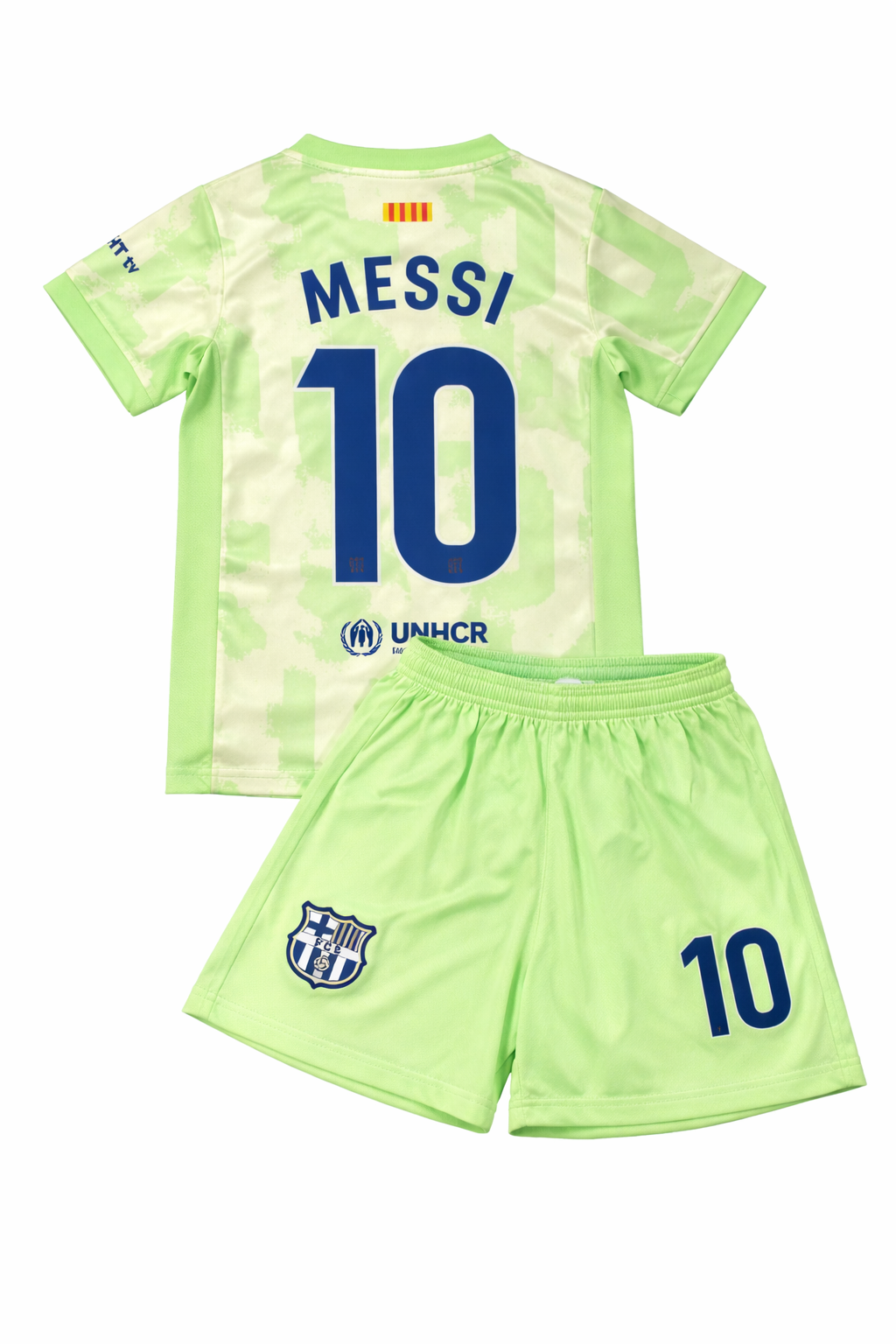 Lionel Messi Green Barcelona Kids Soccer Jersey Set 2 Piece Kit