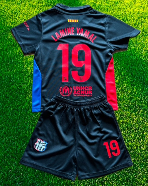 Kids Black Lamine Yamal Soccer Jersey Barcelona Set
