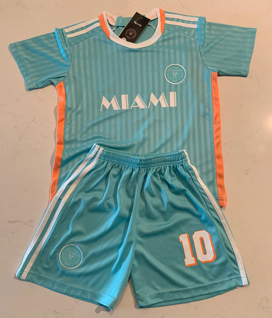 LIONEL MESSI KIDS SOCCER JERSEY SET MIAMI TEAL ORANGE SET