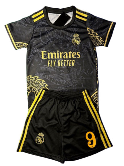 kylian Mbappe Real Madrid Kids Black Dragon Kids Soccer Jersey Kit Youth Toddler